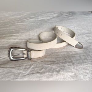 Lucky Brand Women's Western-Inspired Leather Belt, Distressed White Cream/Ivory